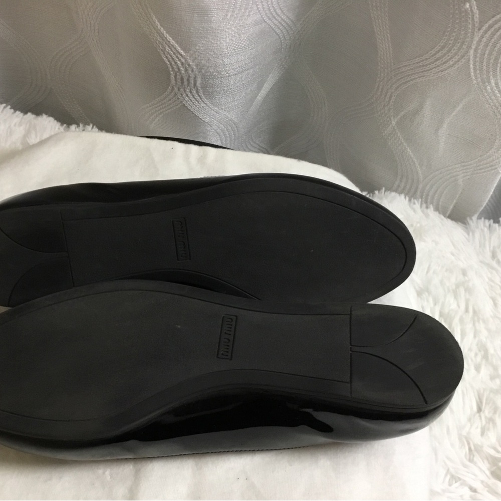Miu Miu Black Patent Leather Jeweled Swarovski Crystals Ballet Flats - Picture 10 of 10